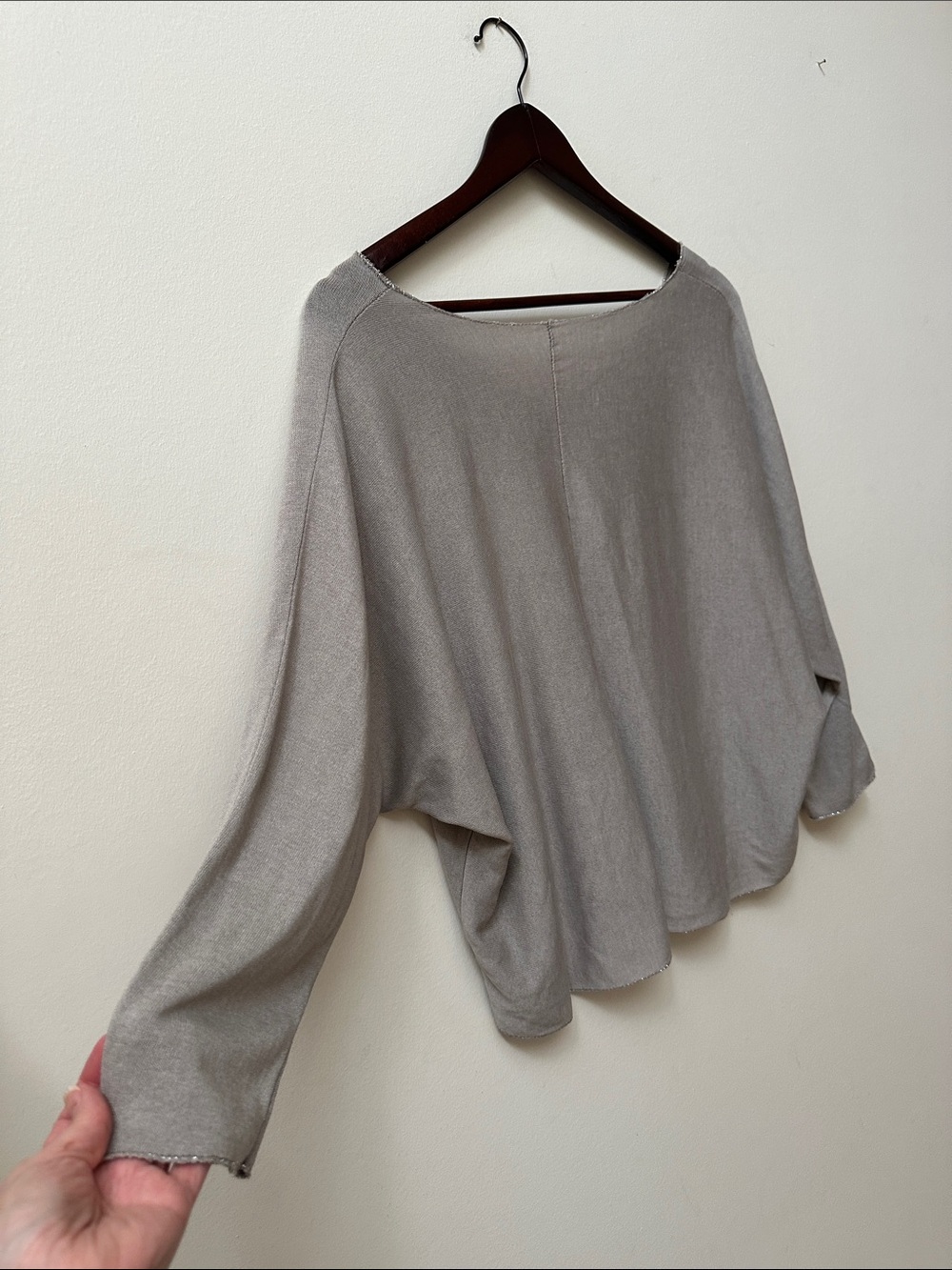 Italian Relaxed Scoop Neck Pullover in Taupe - Picture 6 of 8